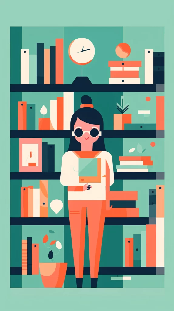 Librarian Green Orange Books Shelf Flat Illustration