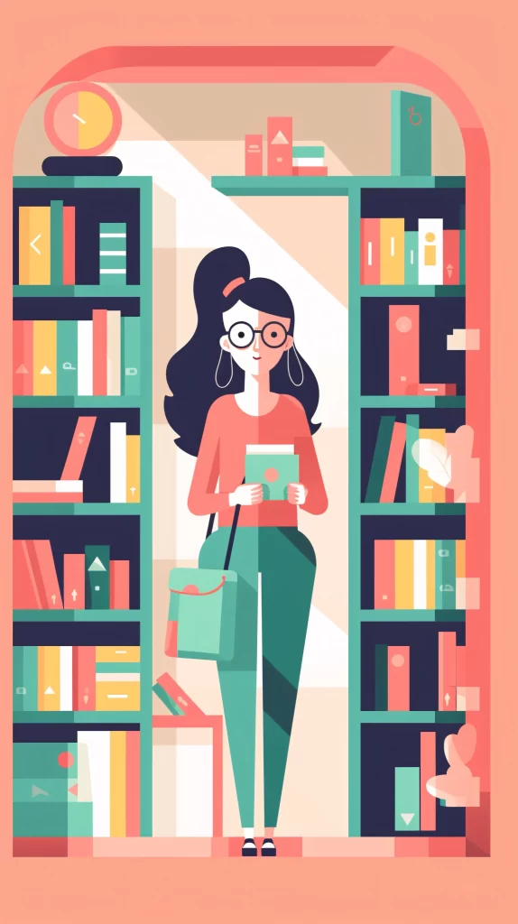Librarian Green Red Books Flat Illustration Modern