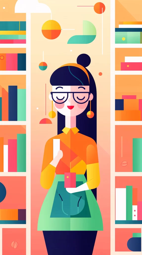 Librarian Orange Green Yellow Flat Illustration Modern