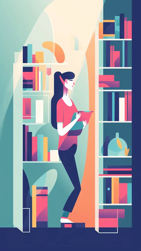 Librarian Red Blue Books Abstract Modern