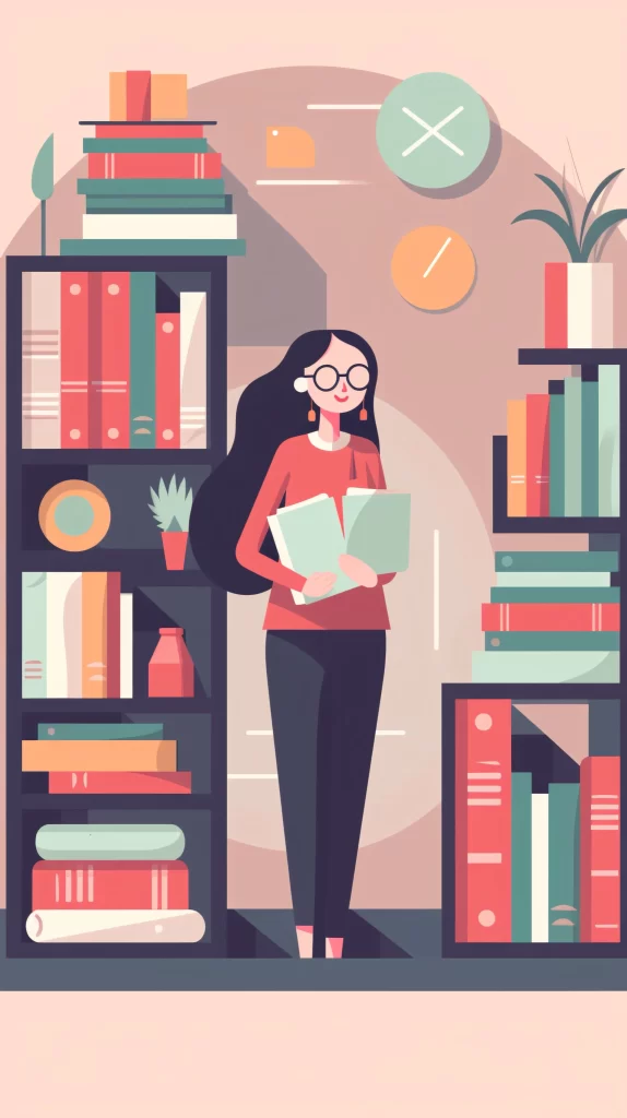 Librarian Red Green Black Flat Illustration Modern