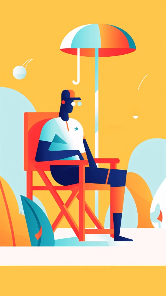 Lifeguard Red Blue Orange Umbrella Vector Illustration