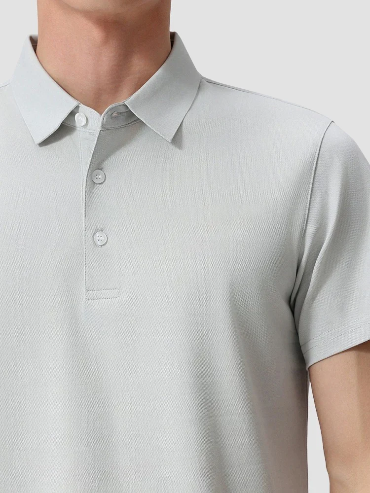 Light Grey Polo Shirt Simple Design Button Collar