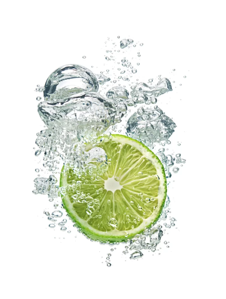Lime Slice Water Splash Bubbles