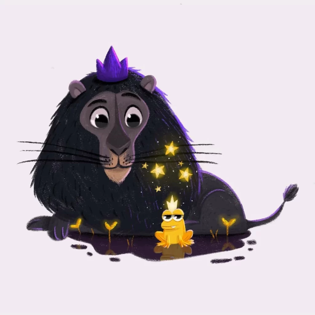 Lion Frog Crown Stars Reflection Eleonore Pelluau