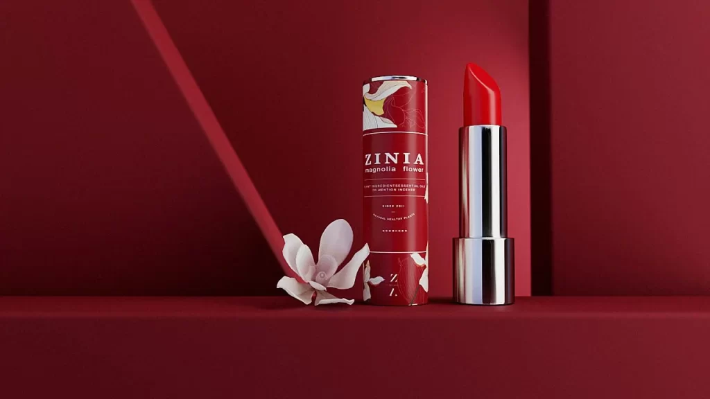 Lipstick Red Gold Floral Elegant Packaging Design