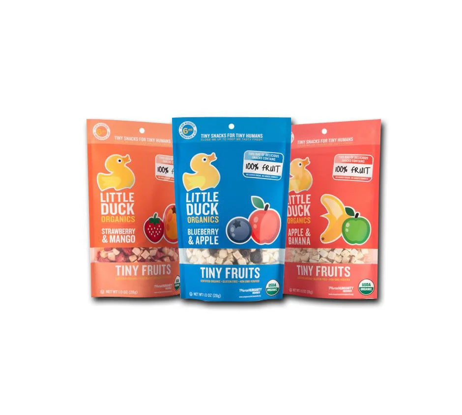 Little Duck Organics Tiny Fruits Blueberry Apple Fruit Snacks Colorful Illustration