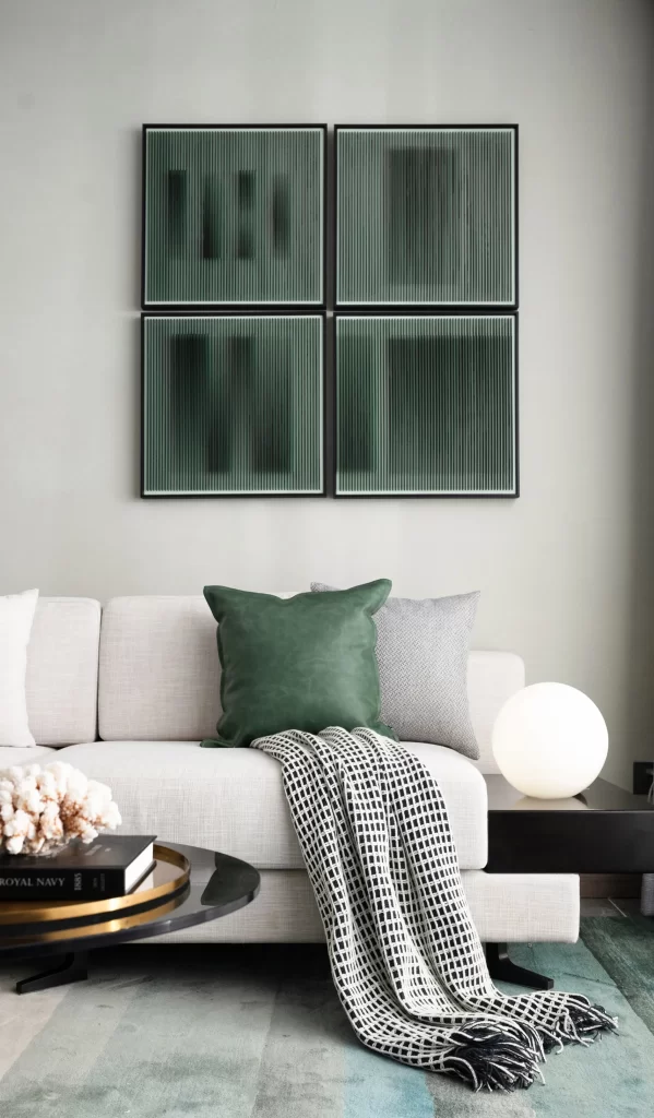 Living Room Contemporary Green White Neutral Textured Art
