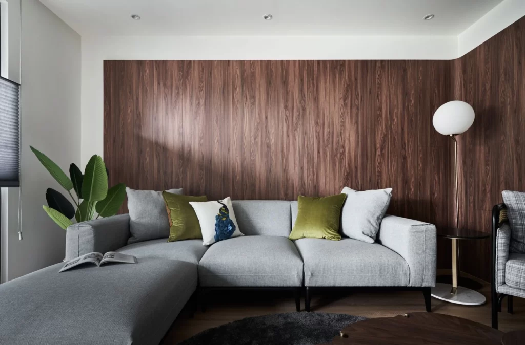 Living Room Contemporary Grey Neutral Wood Accents