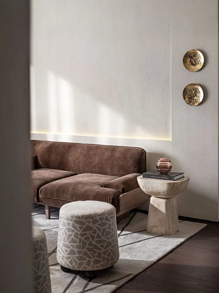 Living Room Contemporary Neutral Beige Brown Patterned Rug