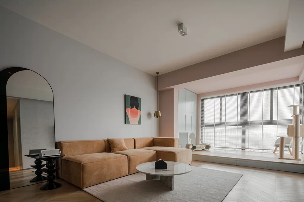 Living Room Contemporary Neutral Beige Soft Pink Minimalist