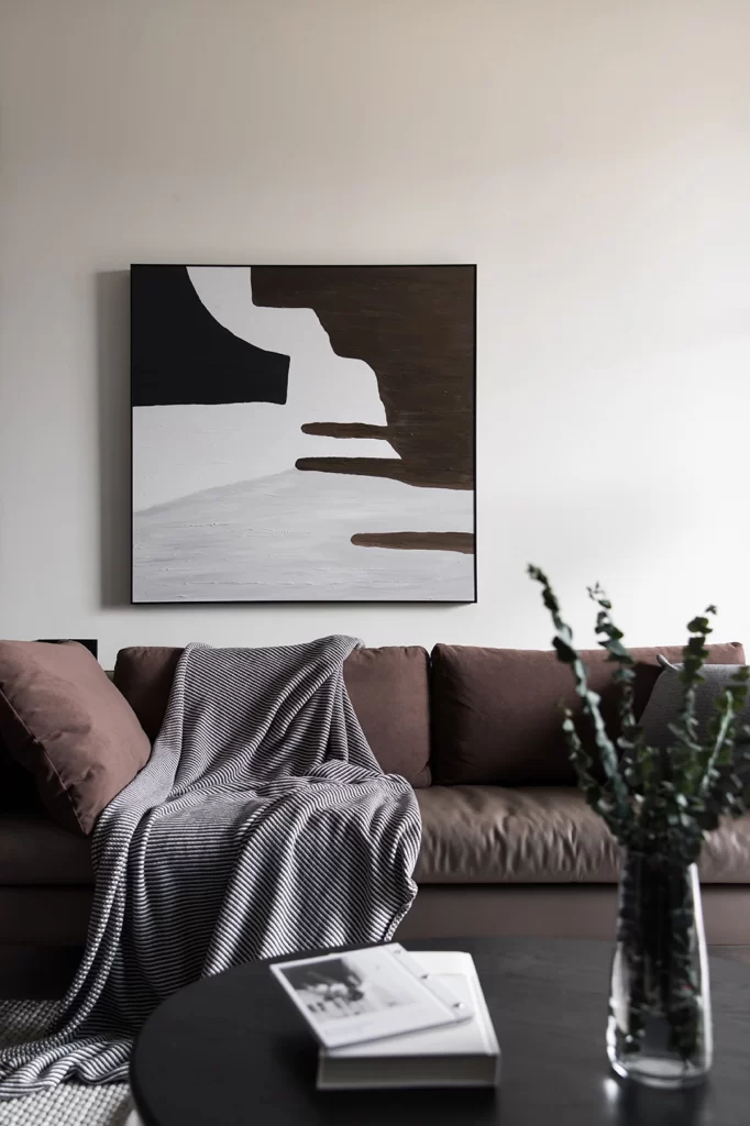 Living Room Contemporary Neutral Brown Black White Artistic