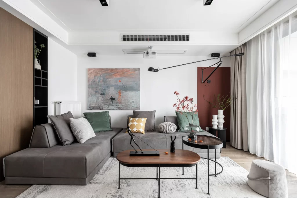 Living Room Contemporary Neutral Gray Beige Artistic