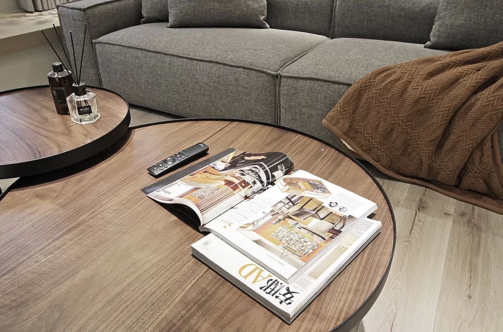 Living Room Contemporary Neutral Gray Brown Wood