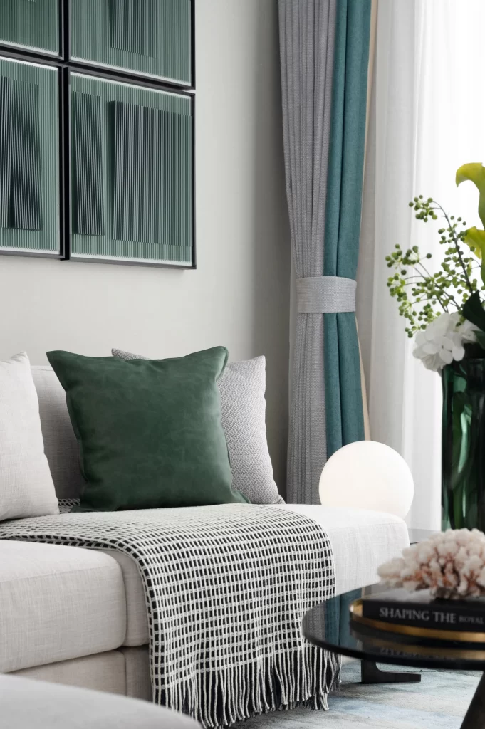 Living Room Contemporary Neutral Green Gray White