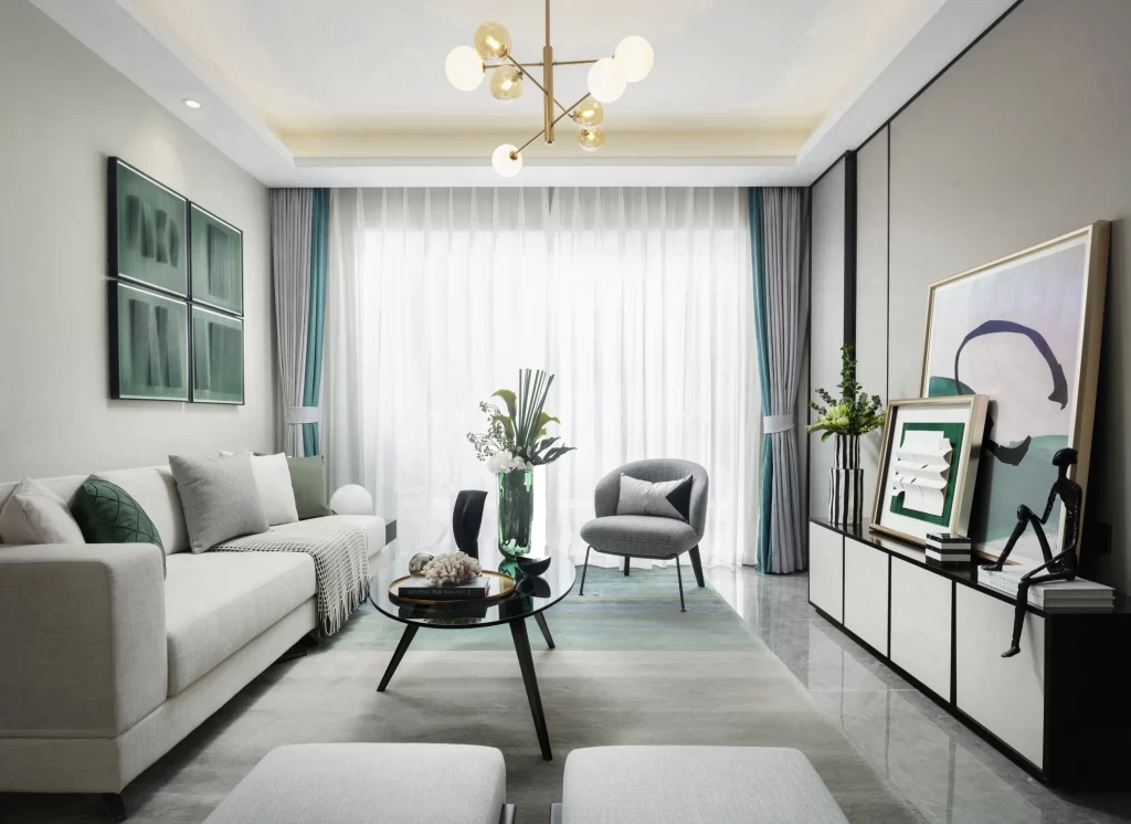 Living Room Contemporary Neutral White Grey Marble Wood