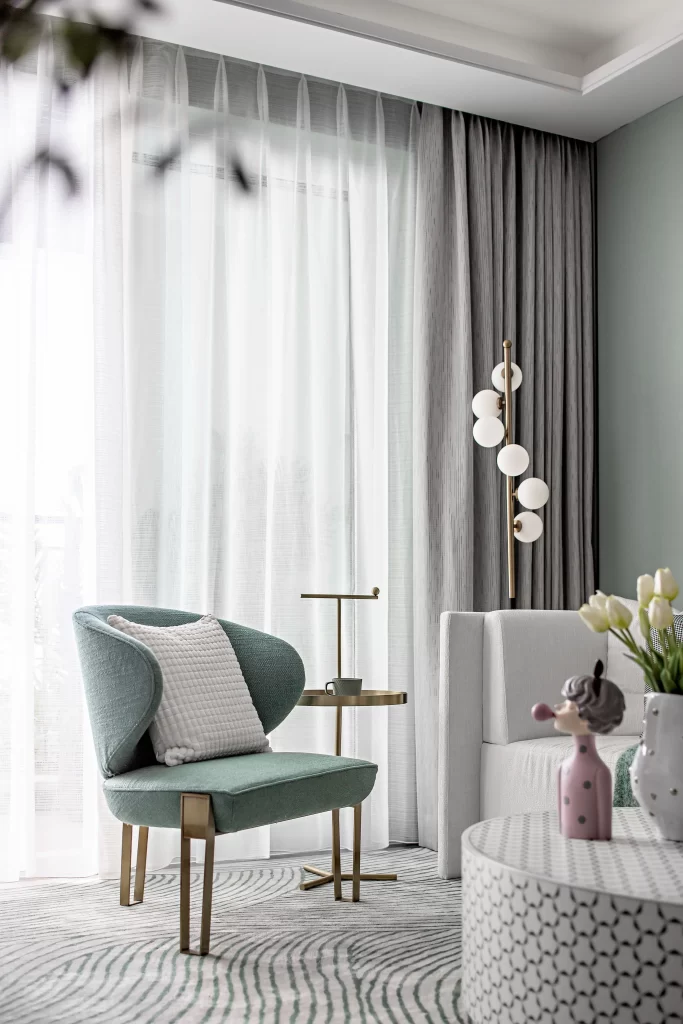 Living Room Contemporary Soft Pastel Green White Neutral Patterned Rug