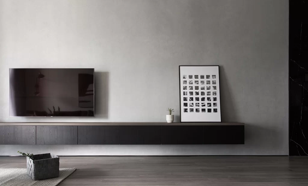 Living Room Minimalist Neutral Dark Wood