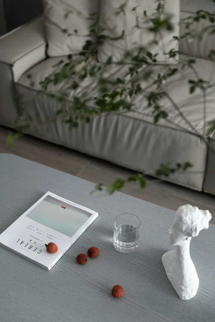 Living Room Modern Minimalist Grey White Greenery Sculpture