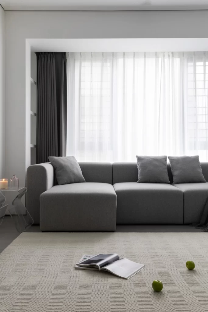 Living Room Modern Minimalist Grey White Neutral Soft Textures