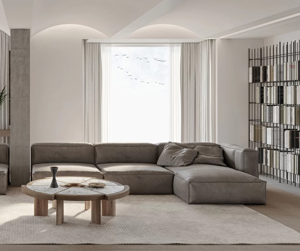 Living Room Modern Minimalist Neutral Beige White Gold