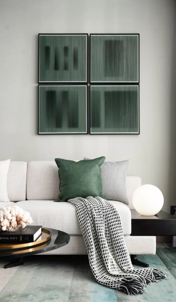 Living Room Modern Minimalist Neutral Green White