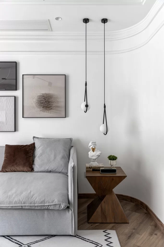 Living Room Modern Minimalist White Grey Brown Wood