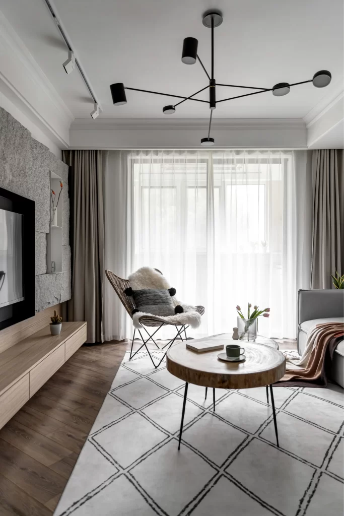 Living Room Modern Neutral White Wood Black