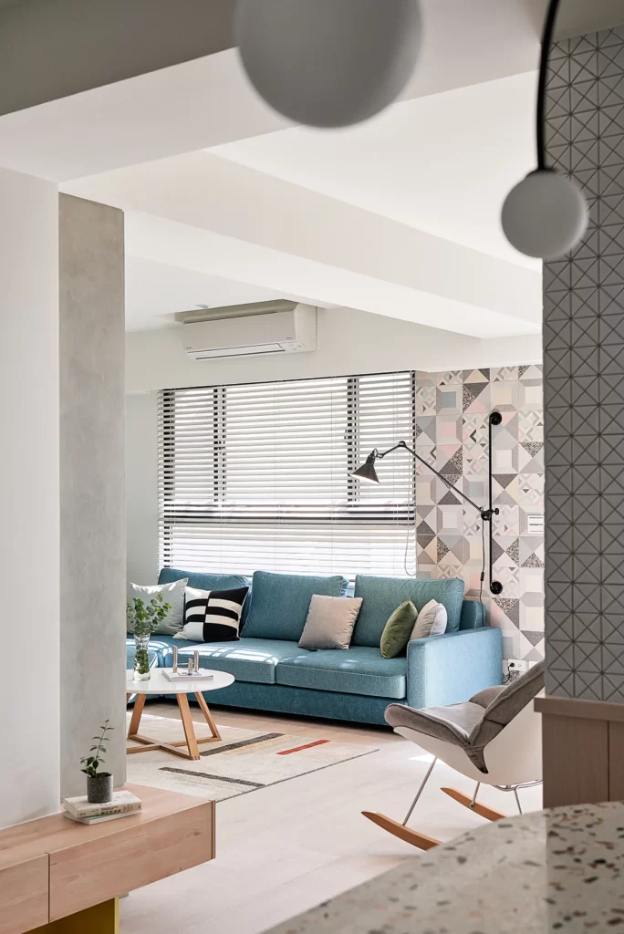 Living Room Scandinavian Blue Neutral Patterned Rug