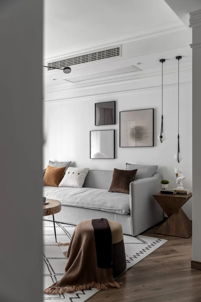 Living Room Scandinavian Grey White Wood Accents