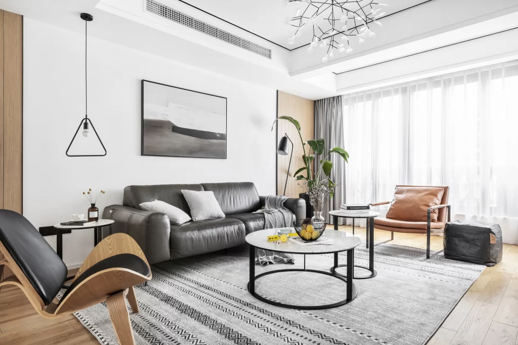 Living Room Scandinavian Neutral Black White Wood