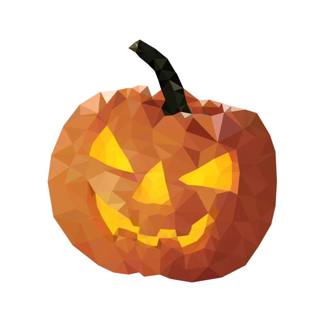 low-poly orange black glowing carved face stem purple