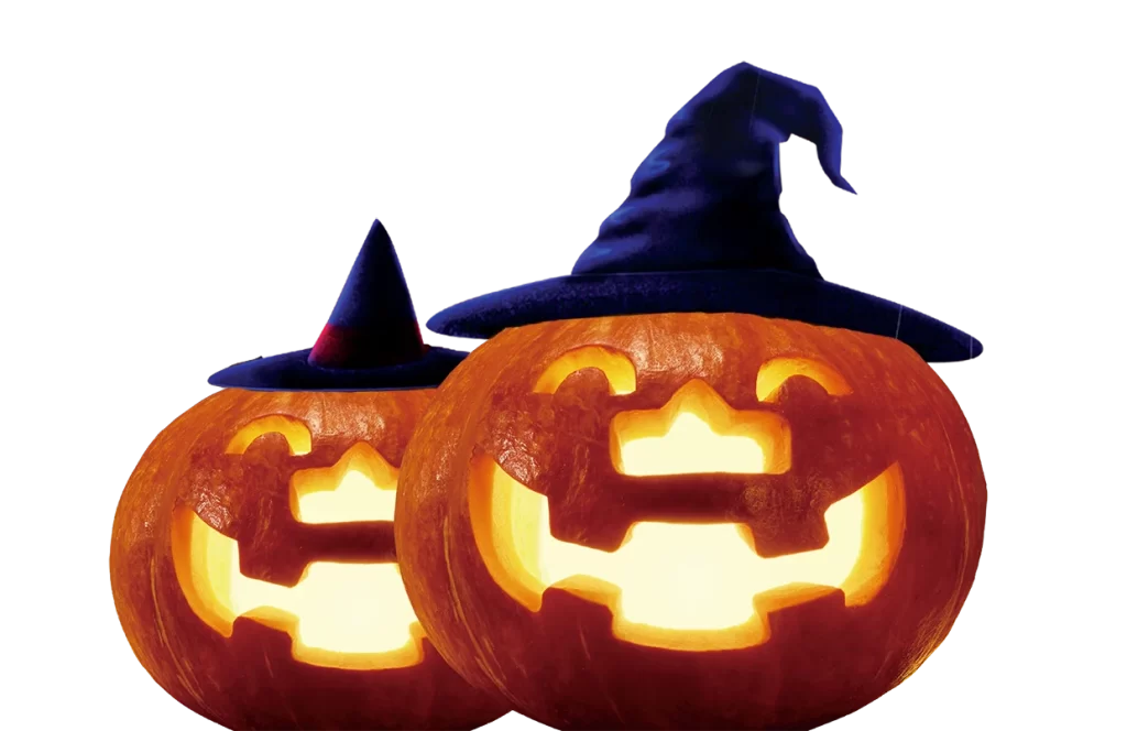 low-poly orange black white glowing carved face hat