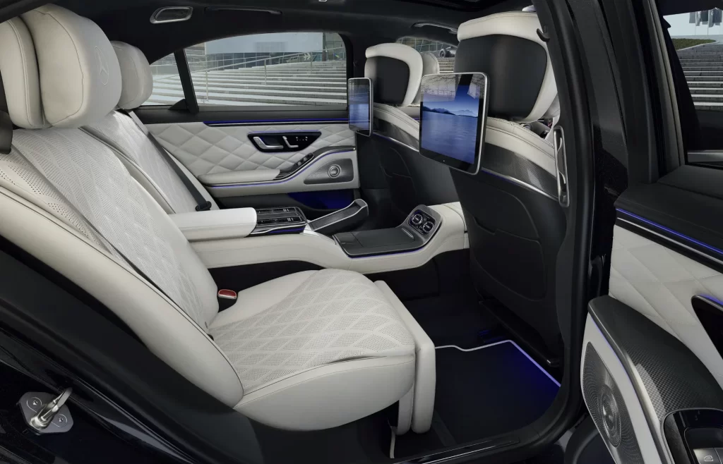 Luxurious Car Interior with White Leather Seats