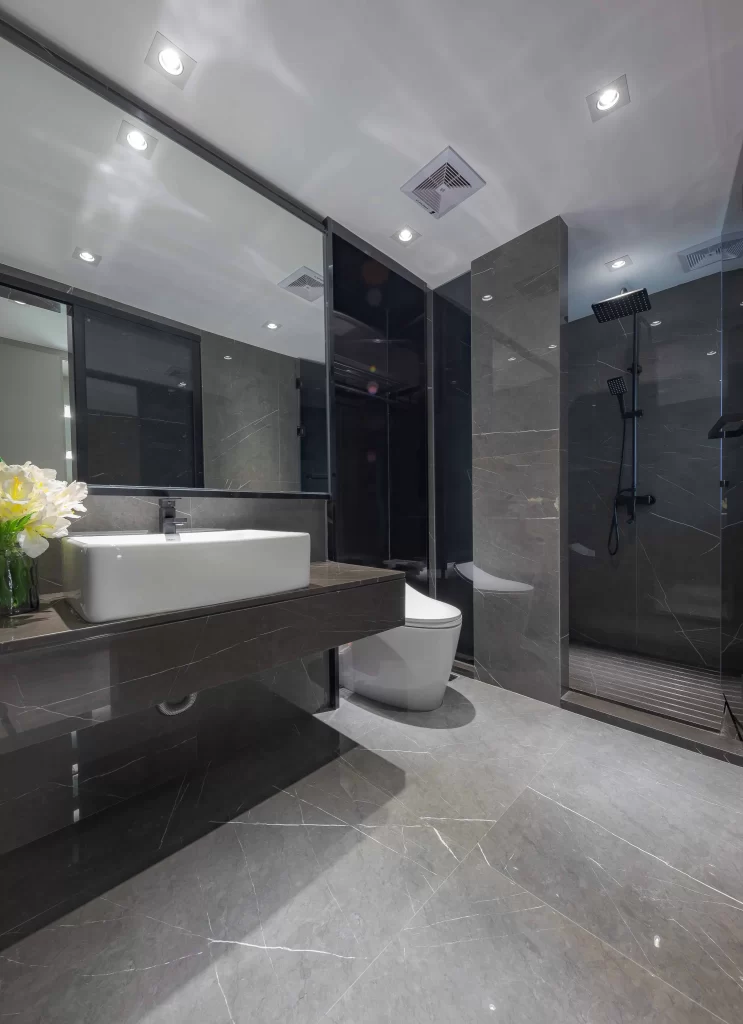 Luxury Bathroom Dark Grey Marble Contemporary Clean Lines