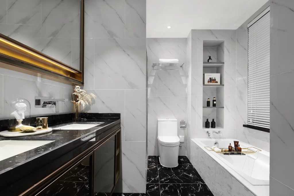 Luxury Bathroom Marble Black White Gold Accents