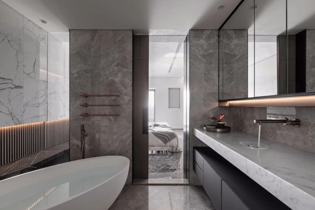 Luxury Bathroom Marble Gray Neutral Dark Wood