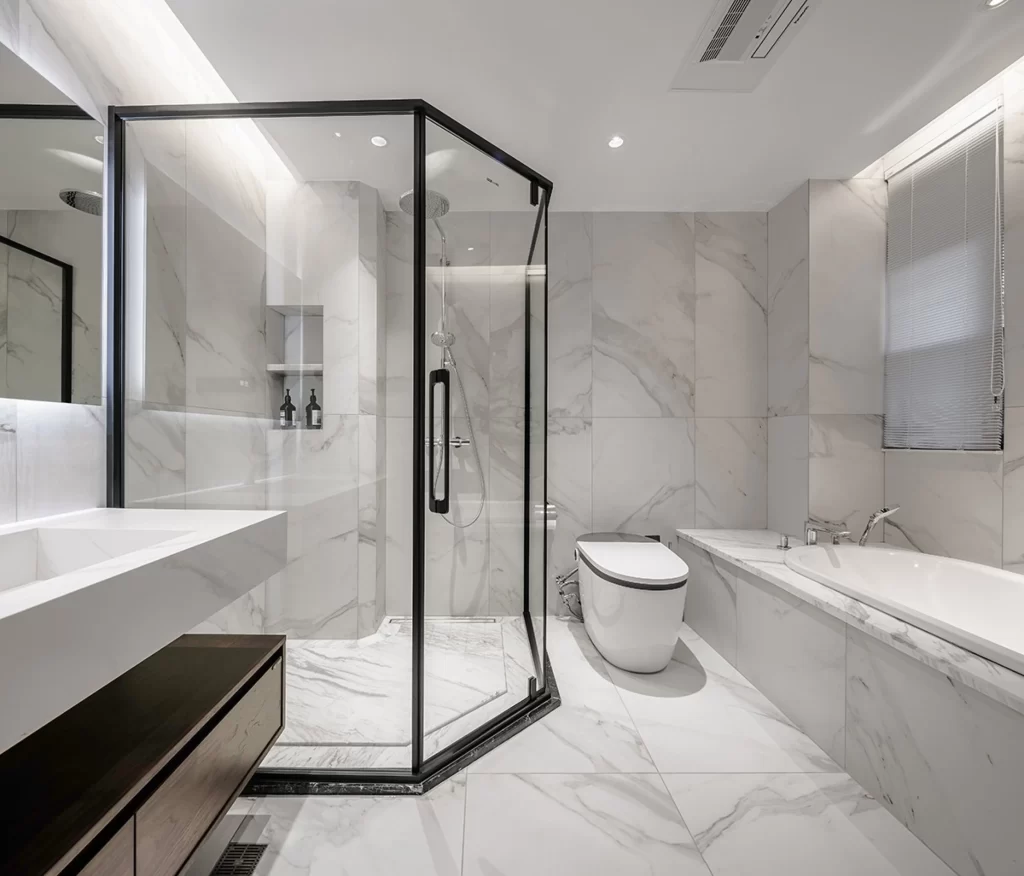 Luxury Bathroom Marble White Glass Modern Minimalist