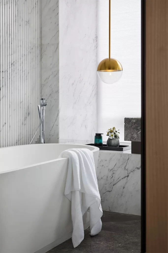 Luxury Bathroom Marble White Gold Accents Minimalist