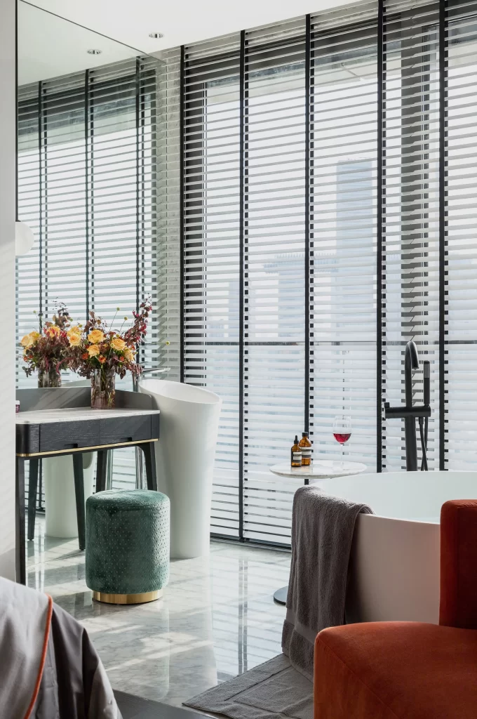Luxury Bathroom Modern Minimalist Neutral Tones Large Windows