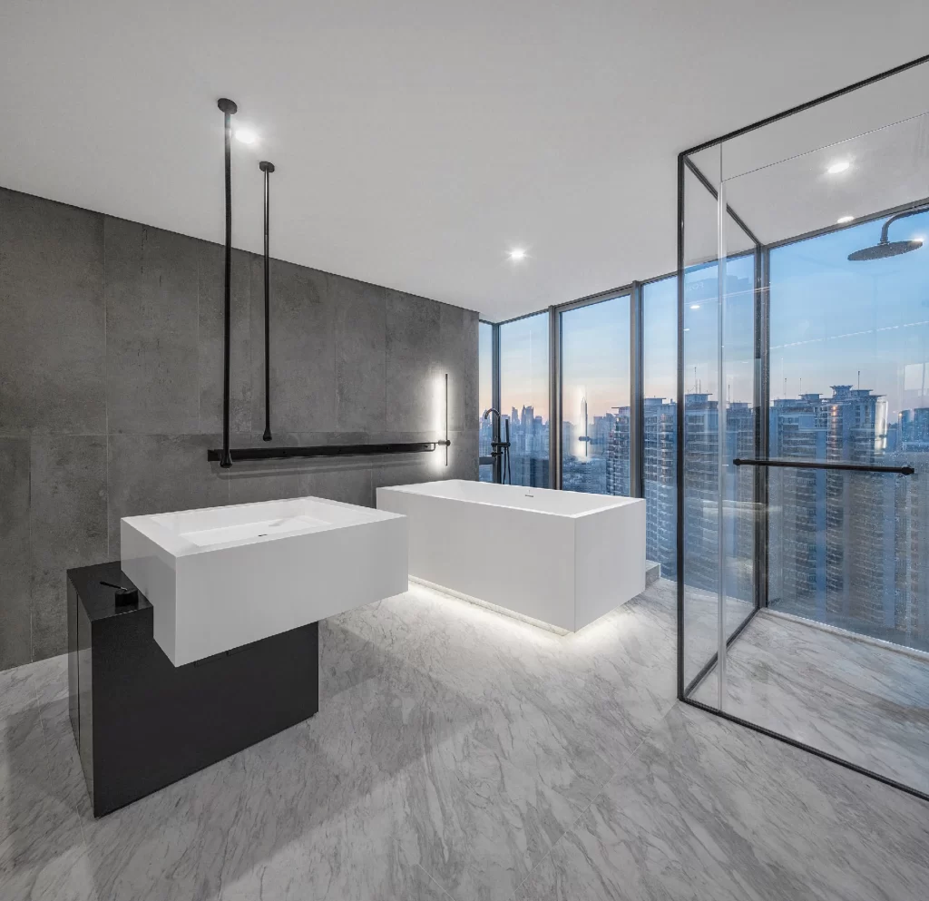 Luxury Bathroom Modern Monochrome Neutral Marble Glass