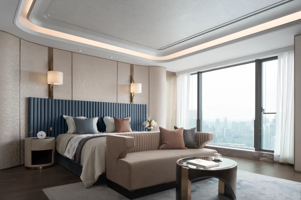 Luxury Bedroom Neutral Tones Soft Lighting Modern Furniture
