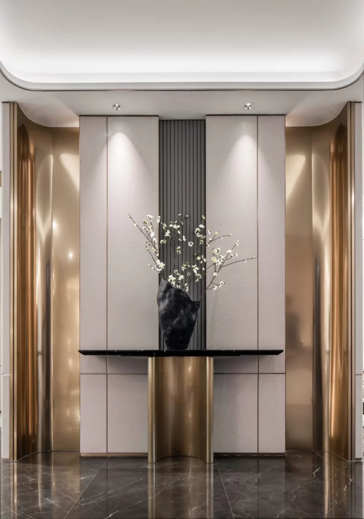 Luxury Contemporary Hallway Neutral Gold Accents Minimalist