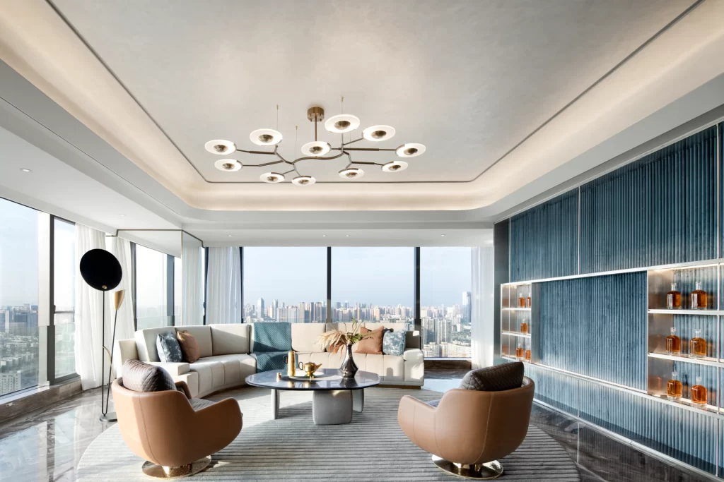Luxury Contemporary Living Room Blue White Neutral Modern