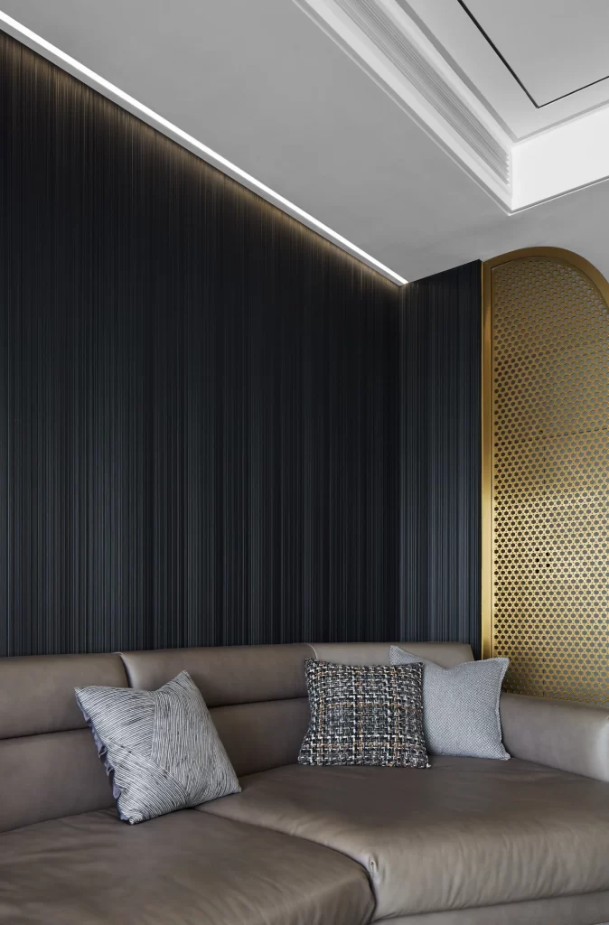 Luxury Contemporary Living Space Dark Wood Taupe Accents