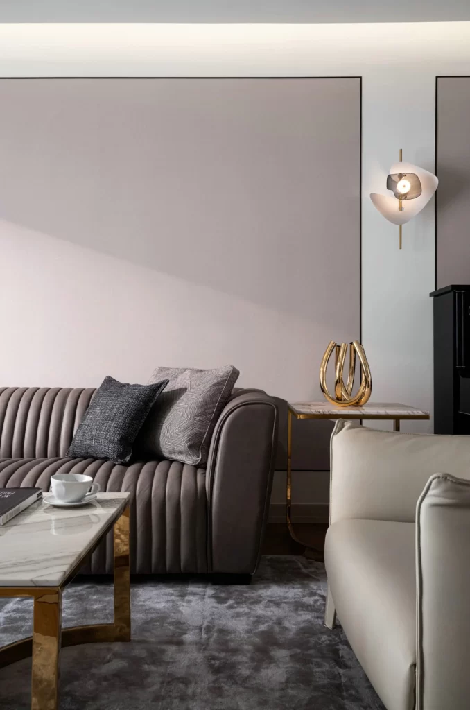 Luxury Contemporary Living Space Taupe Neutral Gold Accents