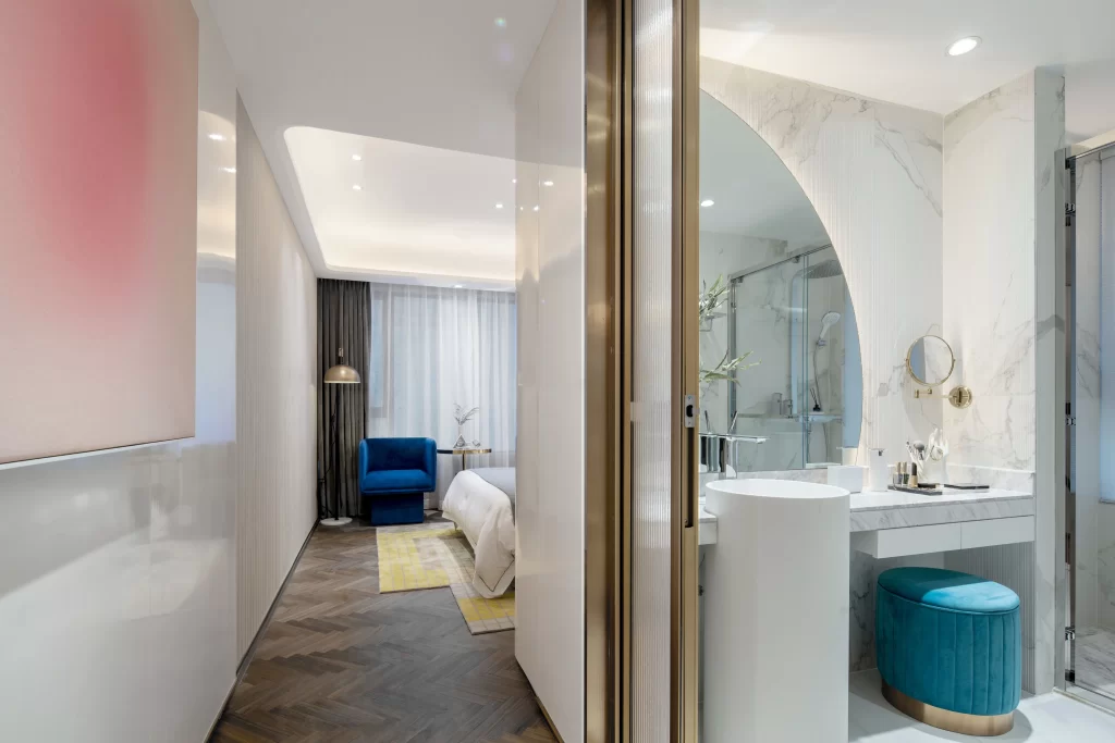 Luxury Hotel Suite Marble Accents Blue Accents Gold Fixtures