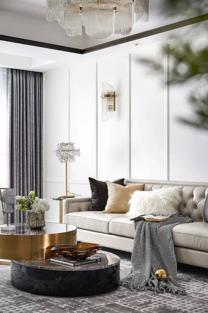 Luxury Living Room White Gold Accents Elegant Decorative Elements