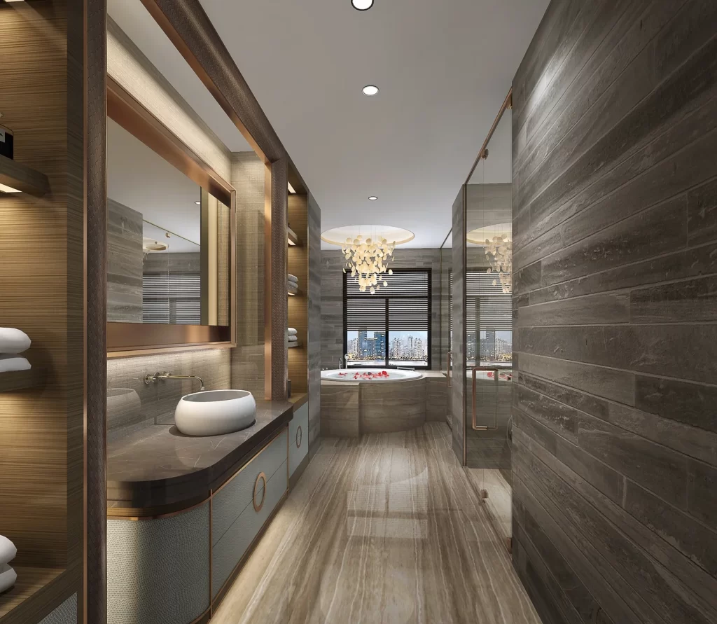 Luxury Modern Bathroom Wood Stone Neutral