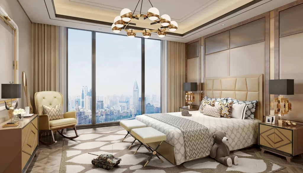 Luxury Modern Bedroom Gold Beige Neutral Patterned